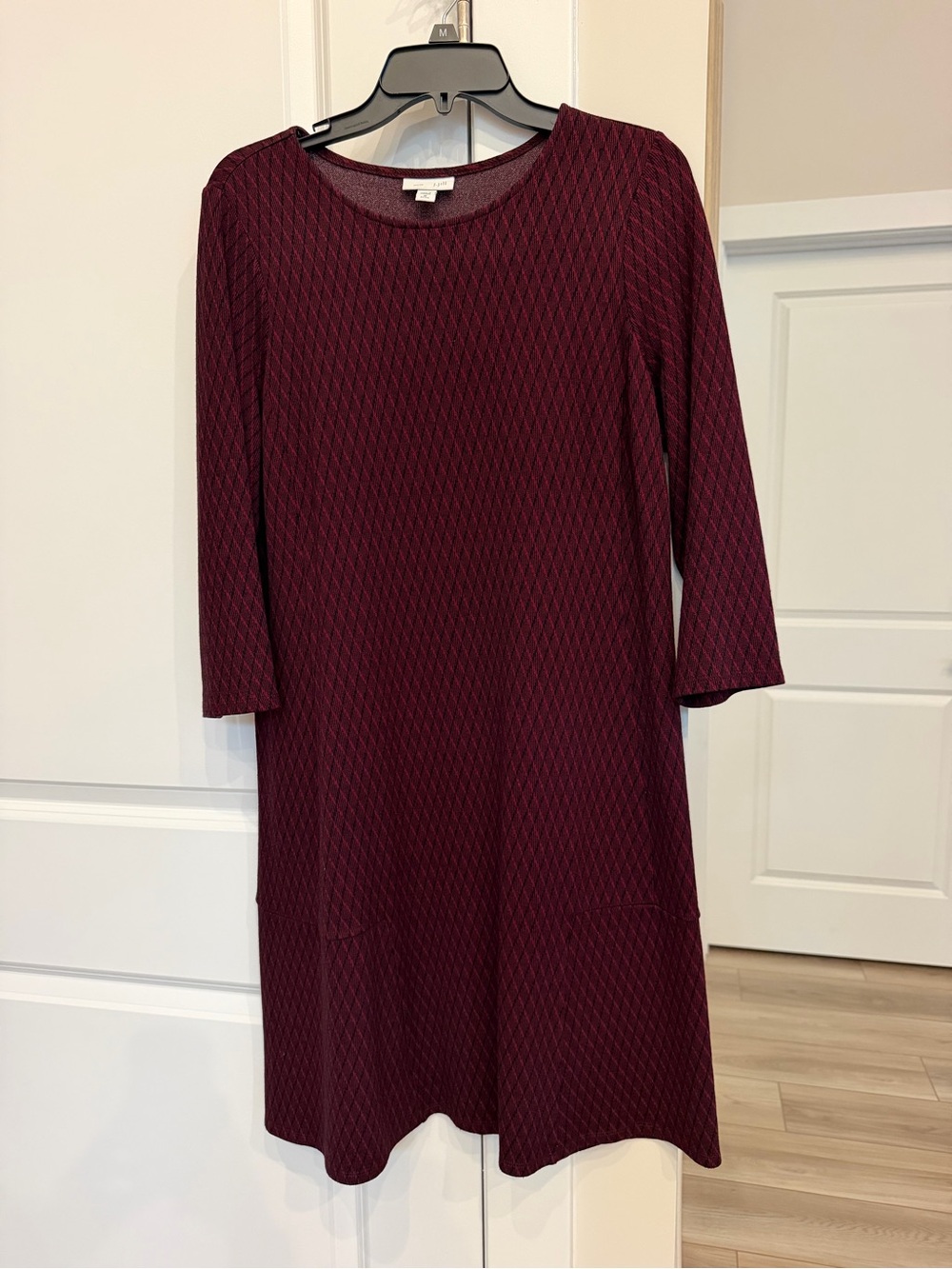 J.Jill Ponte Knit Burgundy Dress Petite M 3/4 Sleeve